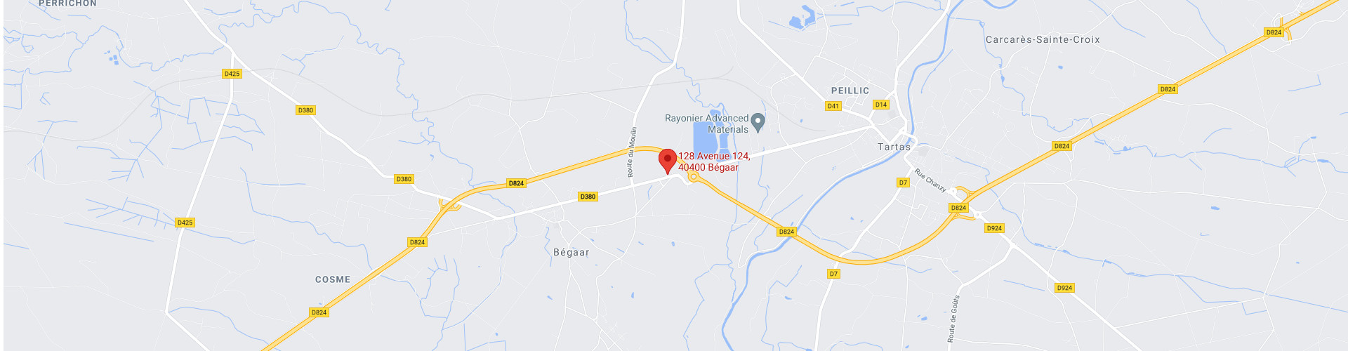 Cartographie Google Maps - SARL D. LABEYRIE, 128 avenue 124, 40400 Bégaar (Landes), France